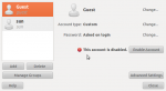 The user management tool showing the guest session account