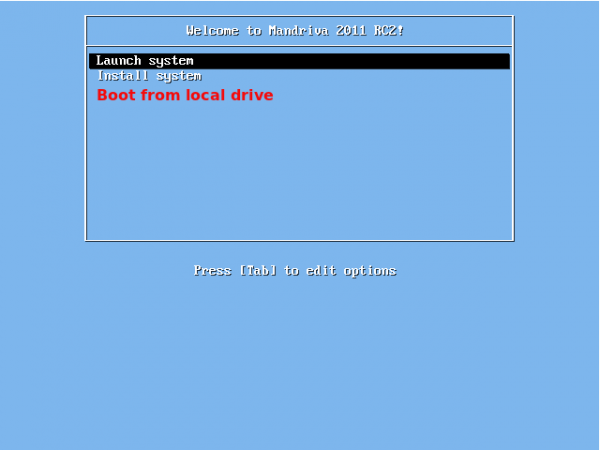 Mandriva 2011 Boot Menu