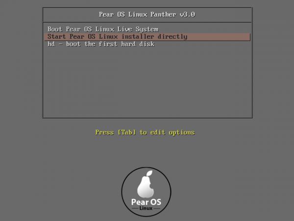 Pear OS Linux Panther 3 Boot Menu