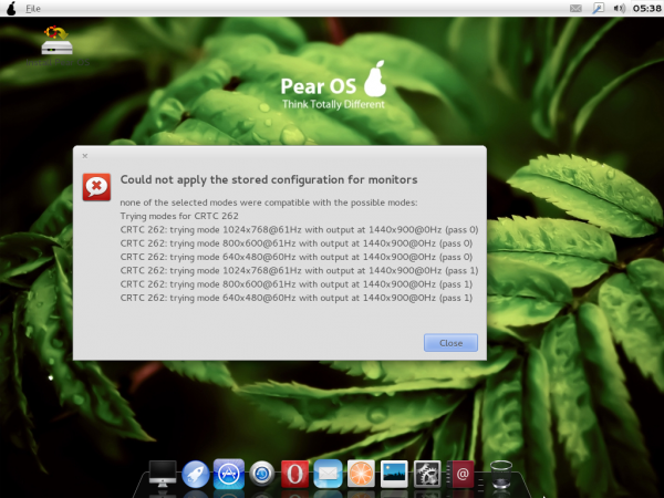 Pear OS Screen Resolution Error