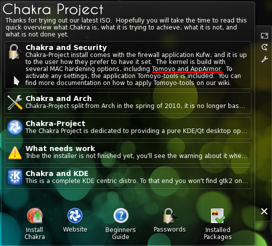 Chakra Linux Live Desktop Security Info