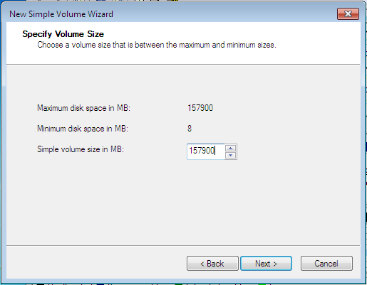 Windows 7 Simple Partition Size