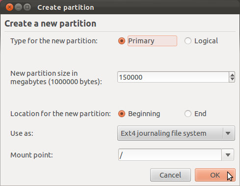 Ubuntu 11.10 Add Root Partition