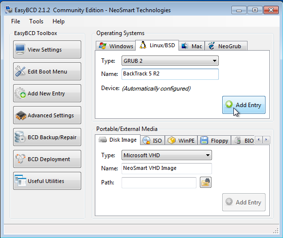 BackTrack 5 R2 Add Windows Boot Menu EasyBCD