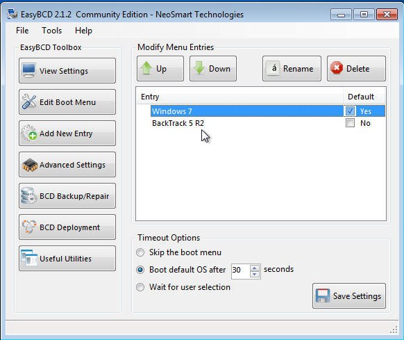 BackTrack 5 R2 Windows Boot Menu EasyBCD