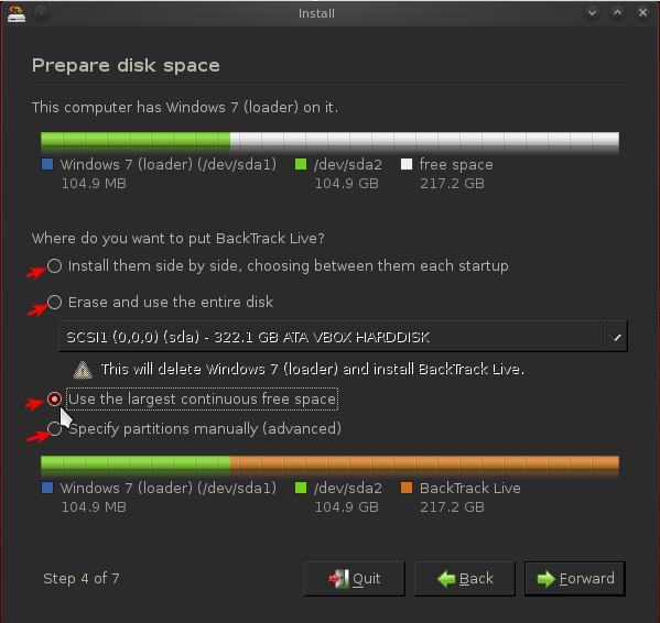 BackTrack 5 R2 Disk Partitioning Options