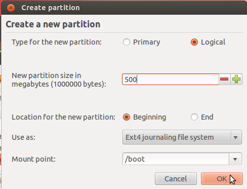 Ubuntu 12.04 Create Boot Partition