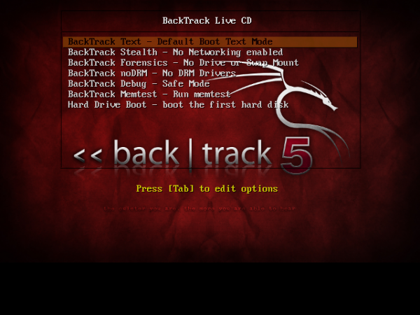 BackTrack 5 R2 GNOME Boot Menu