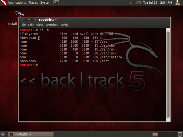 BackTrack 5 R2 GNOME Disk Usage