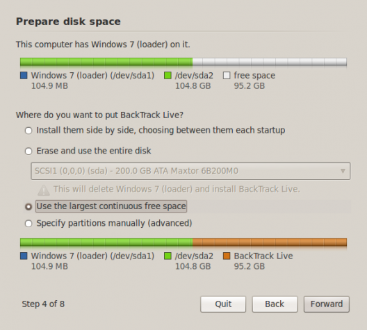 BackTrack 5 R3 Partition Methods