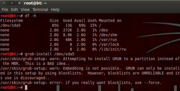 BackTrack 5 Force GRUB