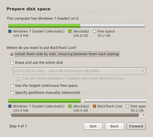 BackTrack 5 Partition Methods