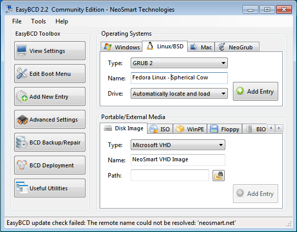 EasyBCD Windows 7 Add Linux