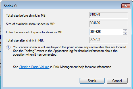 Shrink Windows 7 C Drive