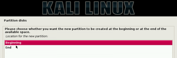 Kali Linux Create Partition size
