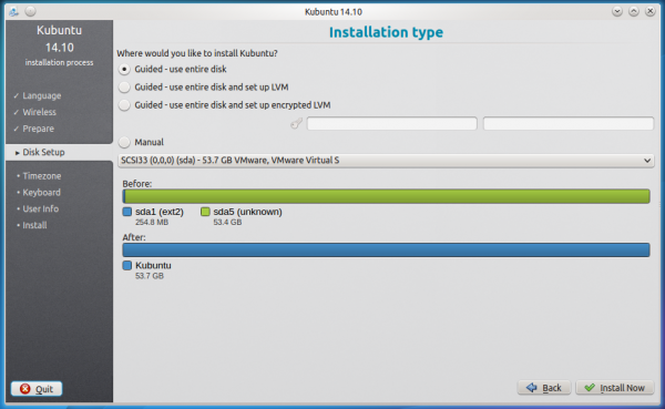 Kubuntu 14.10 graphical installer