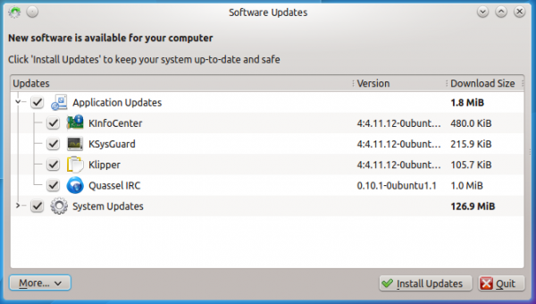 Kubuntu 14.10 updates manager