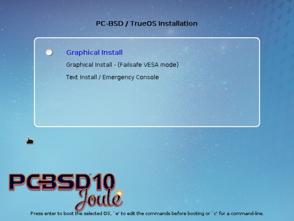 PC-BSD 10.1 boot menu