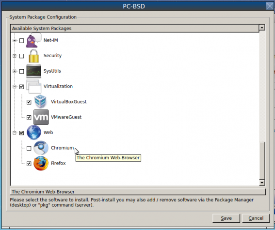 PC-BSD 10.1 software options