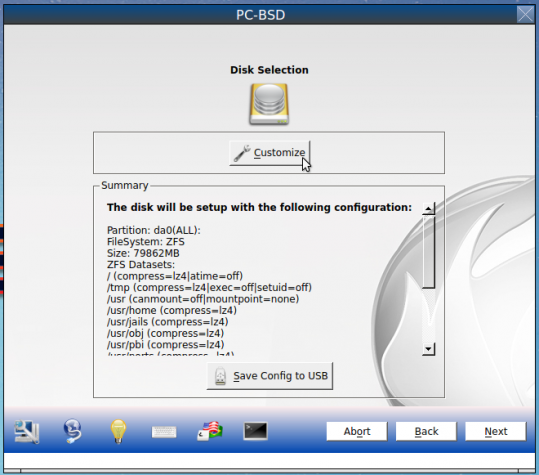 Disk partition of PC-BSD 10.1