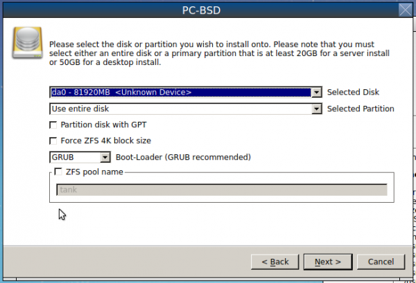 Advanced disk partition PC-BSD 10.1