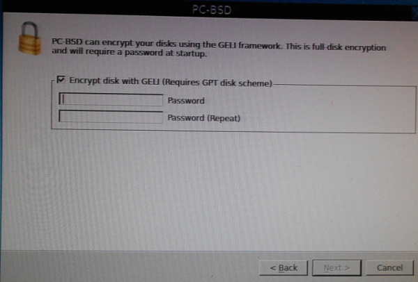 PC-BSD 10 disk encryption passphrase