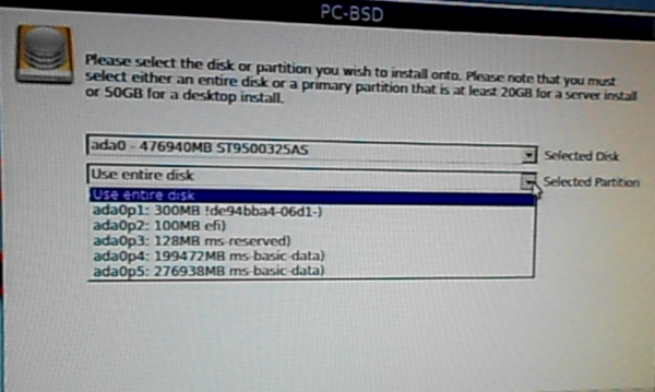 PC-BSD 10.1 disk partitions