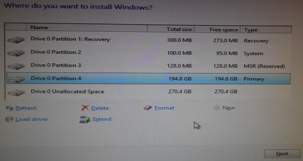 Windows 8 manual disk partition