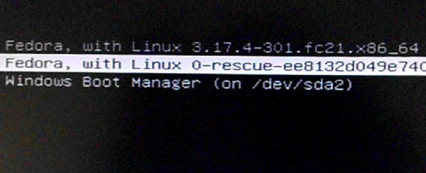 Fedora 21 GRUB menu