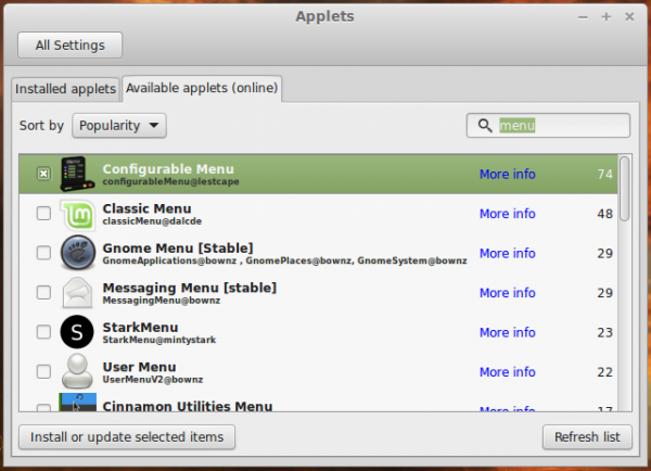 Linux Mint 17 install Applet