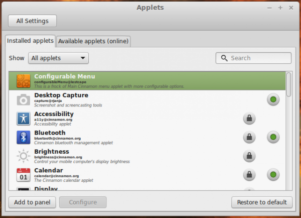 Linux Mint 17 add Applet