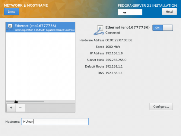 Fedora 21 hostname