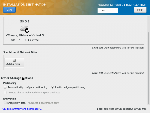 Hard drive Anaconda Fedora 21