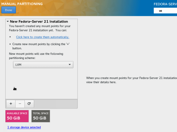 Manual hard drive partition Fedora 21