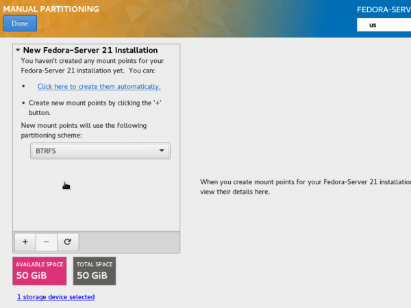 Fedora 21 Anaconda Btrfs