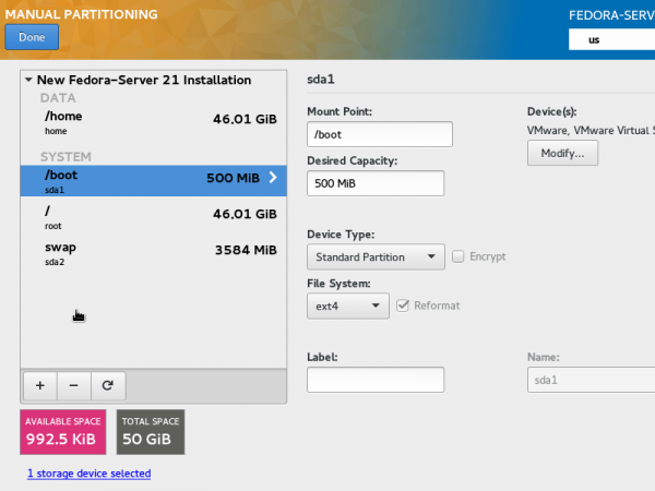 Fedora 21 boot partition