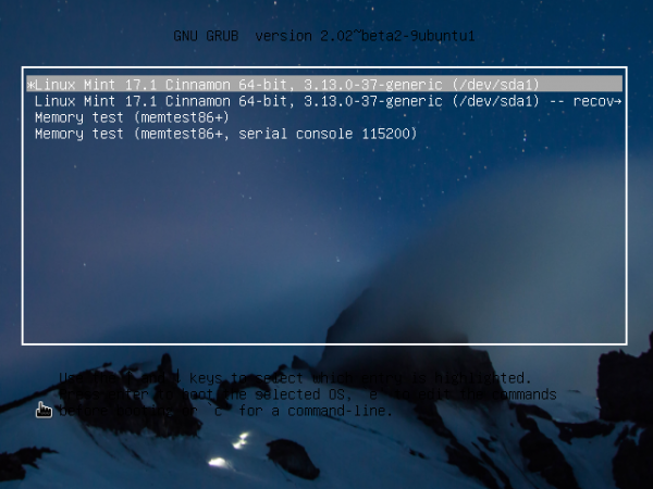 GRUB Linux Mint 17.1 Cinnamon