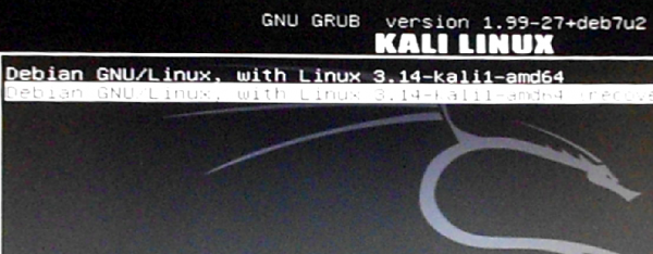 Kali Linux GRUB menu