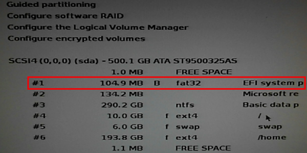 Kali Linux EFI partition