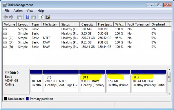 Windows 7 Kali Linux partitions