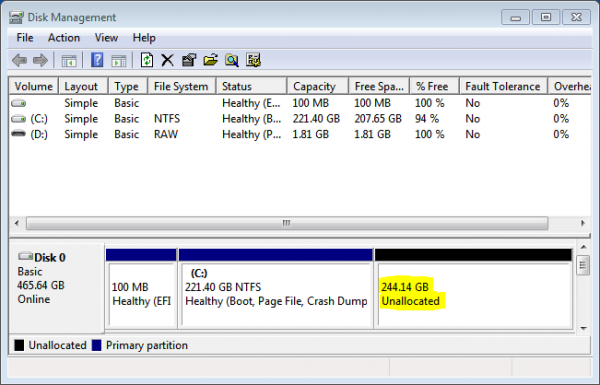 Windows 7 GPT partitions