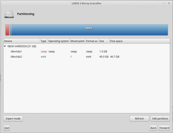 Linux Mint Debian LMDE disk partition