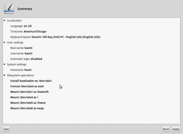 LMDE 2 installation summary