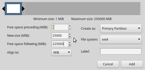 LMDE 2 partition editor