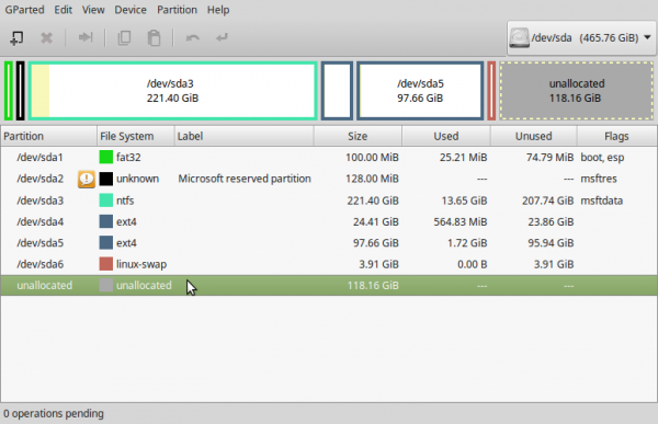 LMDE 2 GParted created partitions