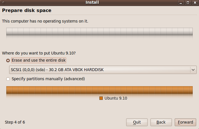 Ubuntu installer with the back button